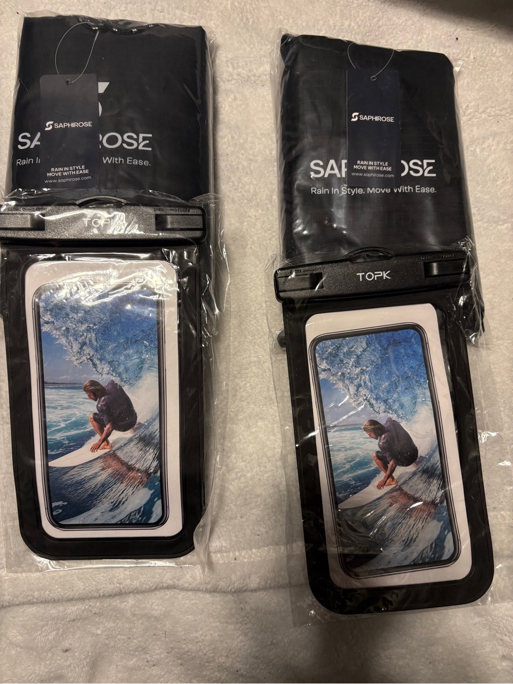 Waterproof Phone Dry Bag Pouch with Black Neck Strap,  2 thick ponchos, umbrella
